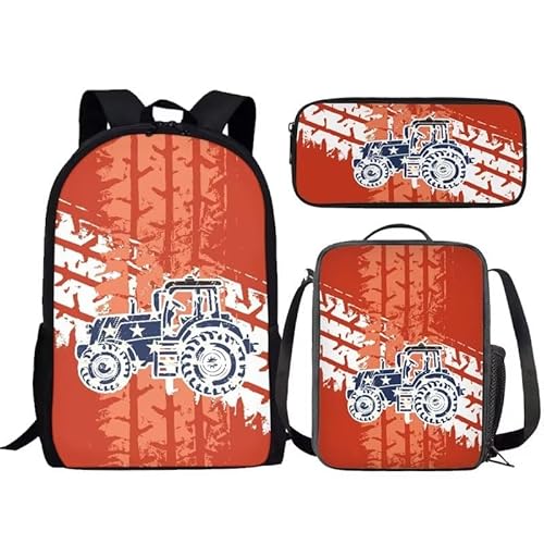 Amzbeauty 3-in-1 Roter Panda-Büchertaschen-Set für Jungen und Mädchen, Kinder, Schulanfang, roter Panda-Rucksack mit Lunchbox für Grundschule, Auto von Amzbeauty