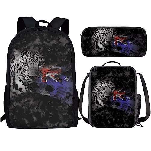 Amzbeauty 3-in-1 Roter Panda-Büchertaschen-Set für Jungen und Mädchen, Kinder, Schulanfang, roter Panda-Rucksack mit Lunchbox für Grundschule, leopard von Amzbeauty