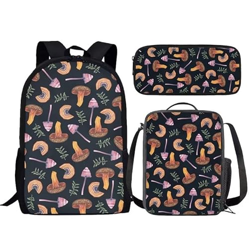 Amzbeauty 3-in-1 Roter Panda-Büchertaschen-Set für Jungen und Mädchen, Kinder, Schulanfang, roter Panda-Rucksack mit Lunchbox für Grundschule, mushroom von Amzbeauty