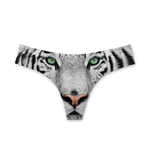 Amzbeauty Atmungsaktive Damen-Tanga, passt perfekt auf die Haut, Höschen, Dessous, leicht, weich, unsichtbar, für Mädchen, Größe S, M, L, XL, interessantes Muster Gr. 38, Tiger-weiß von Amzbeauty