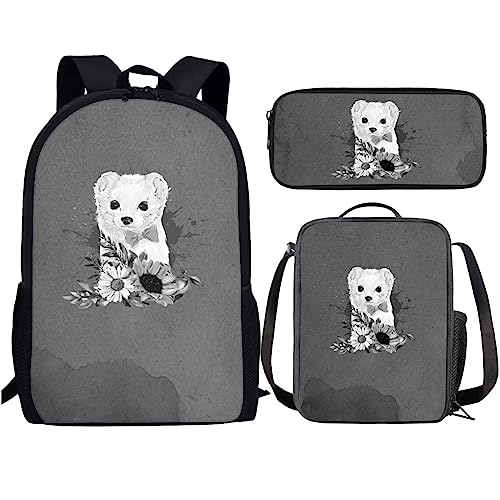 Amzbeauty Bären-Rucksack und Lunchbox für Wurf-Mädchen, Schulrucksack mit Lunchtasche (3-teiliges süßes Bären-Rucksack-Set) von Amzbeauty