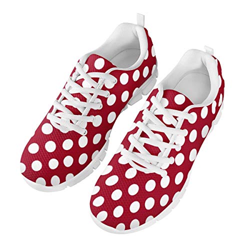 Amzbeauty Damen Air Athletic Laufschuhe Fashion Sport Gym Jogging Tennis Fitness Solid Color & Polka Sneaker, Größe 36-43, Rot - Polka Dots dunkel - Größe: 38 EU von Amzbeauty