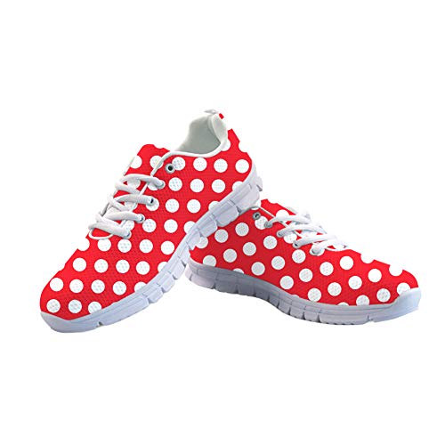 Amzbeauty Damen Air Athletic Laufschuhe Mode Sport Gym Jogging Tennis Fitness Einfarbig & Polka Sneaker, Größe 36-42, Rot - Rot mit Punkten - Größe: 40.5 EU von Amzbeauty