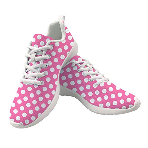 Amzbeauty Damen Air Athletic Mesh Laufschuhe Sport Gym Jogging Tennis Fitness Einfarbig Mode Sneakers 35-42 UK, Pink - Polka Dots Pink - Größe: 39 EU von Amzbeauty