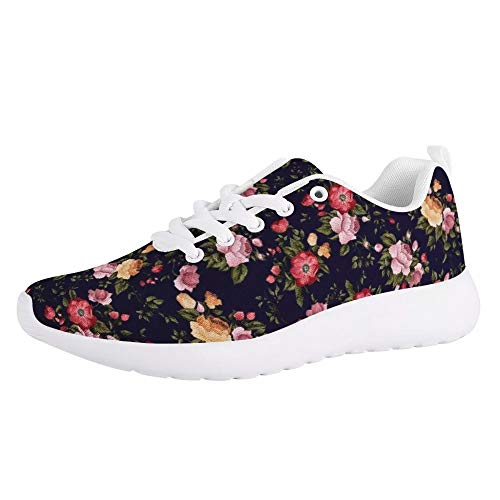 Amzbeauty Damen Atmungsaktive Slip Leichte Sneakers Outdoor Sports Stoßdämpfende Schuhe Luftkissen Running Sneakers, Schwarz - blume - Größe: 41 EU von Amzbeauty