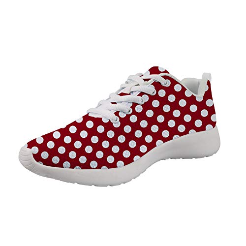 Amzbeauty Damen Fasahion Sneaker Mädchen Laufschuhe Sport Schuhe Klassisch Einfarbig Design, Rot - Polka Dots dunkel - Größe: 36.5 EU von Amzbeauty