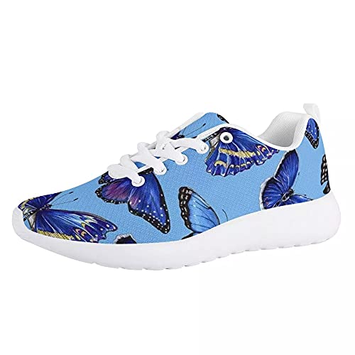 Amzbeauty Damen Fashion Stoßdämpfende Schuhe Slip Leichte Luftkissen Running Sneakers Atmungsaktiv und Bequem, Blau - blau mit schmetterlingen - Größe: 38 EU von Amzbeauty