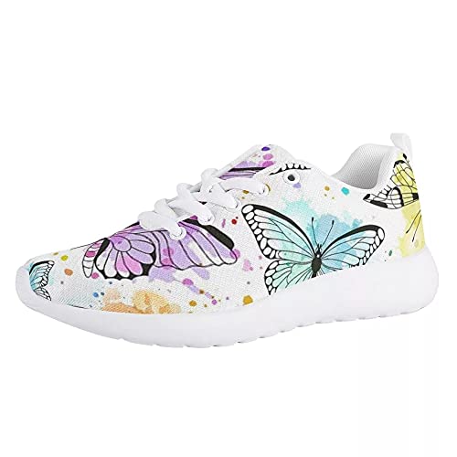 Amzbeauty Damen Fashion Stoßdämpfende Schuhe Slip Leichte Luftkissen Running Sneakers Atmungsaktiv und Bequem, Weiß - schmetterling - Größe: 38 EU von Amzbeauty