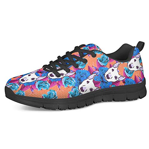 Amzbeauty Damen-Schuhe, Turnschuhe, Laufschuhe, Leichtgewichtig, mit interessantem Muster, bedruckt, individuelle stoßdämpfende Schuhe, - Bullterrier Flower 1 - Größe: 39 EU von Amzbeauty