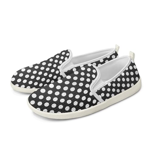 Amzbeauty Damen-Sneaker zum Reinschlüpfen, niedrig, flach, leicht, atmungsaktiv, Netzstoff, modische Sneaker, niedliche Loafer, Weißer Hintergrund, schwarze Punkte, 42 EU von Amzbeauty