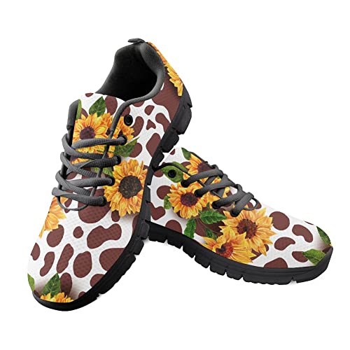 Amzbeauty Damen-Straßenlaufschuhe, Tierdruck, junge Teenager, Trekking- und Wanderschuhe, modisch, weich, Schnürschuhe, Größe 35-42 EU, Braune Leopard-Sonnenblume, 38 EU von Amzbeauty