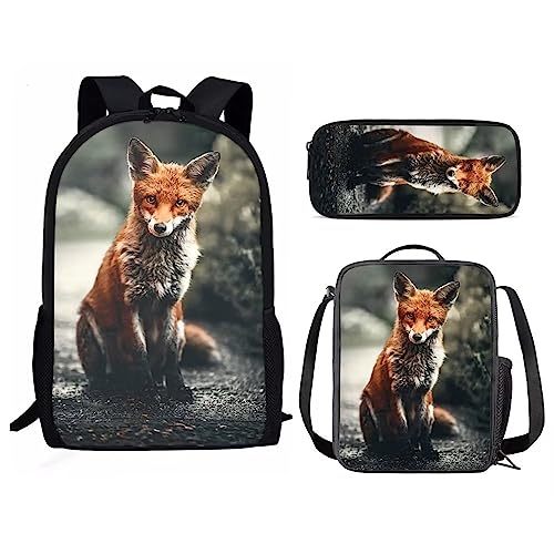 Amzbeauty Eulen-Rucksack und Lunch-Tasche Sets für Mädchen Jungen Kinder Schulanfang Kawaii Eule Rucksack Set Tierdruck, Fuchs-1 von Amzbeauty