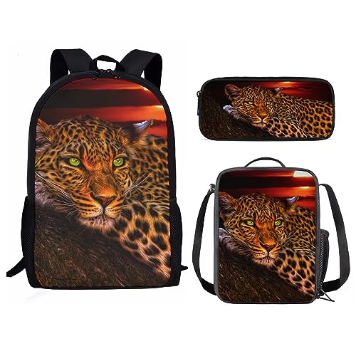 Amzbeauty Eulen-Rucksack und Lunch-Tasche Sets für Mädchen Jungen Kinder Schulanfang Kawaii Eule Rucksack Set Tierdruck, Leopard-1 von Amzbeauty