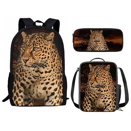 Amzbeauty Eulen-Rucksack und Lunch-Tasche Sets für Mädchen Jungen Kinder Schulanfang Kawaii Eule Rucksack Set Tierdruck, Leopard-2 von Amzbeauty