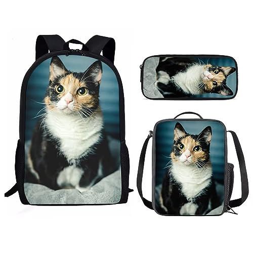 Amzbeauty Eulen-Rucksack und Lunch-Tasche Sets für Mädchen Jungen Kinder Schulanfang Kawaii Eule Rucksack Set Tierdruck, katze von Amzbeauty