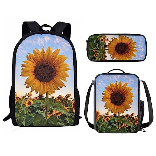 Amzbeauty Eulen-Rucksack und Lunch-Tasche Sets für Mädchen Jungen Kinder Schulanfang Kawaii Eule Rucksack Set Tierdruck, sonnenblume von Amzbeauty