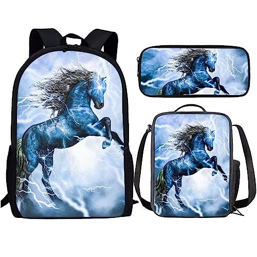 Amzbeauty Flash Blue Horse Rucksack und Lunchtasche Set für Mädchen Kinder Rucksack & Lunchtasche Set für Elementary Bookbag von Amzbeauty