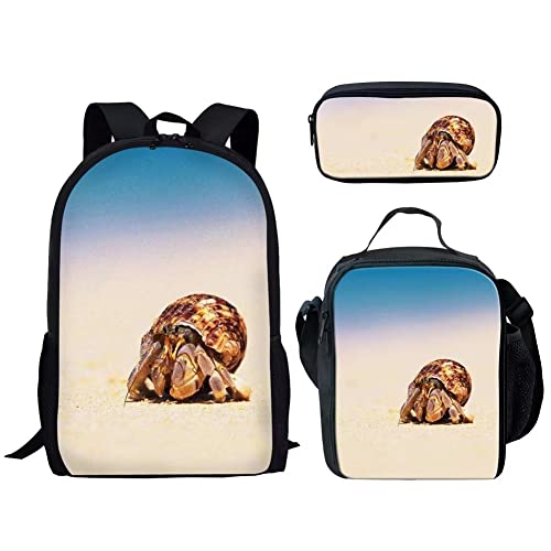 Amzbeauty Fox Rucksack und Lunchbox für Kinder Jungen Mädchen Rucksack für Grundschule 3 in 1 Back to School Sets, Einsiedlerkrebs von Amzbeauty