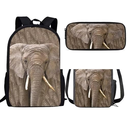 Amzbeauty Fox Rucksack und Lunchbox für Kinder Jungen Mädchen Rucksack für Grundschule 3 in 1 Back to School Sets, elefant von Amzbeauty