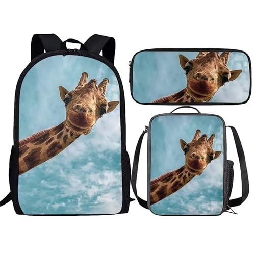 Amzbeauty Fox Rucksack und Lunchbox für Kinder Jungen Mädchen Rucksack für Grundschule 3 in 1 Back to School Sets, giraffe von Amzbeauty