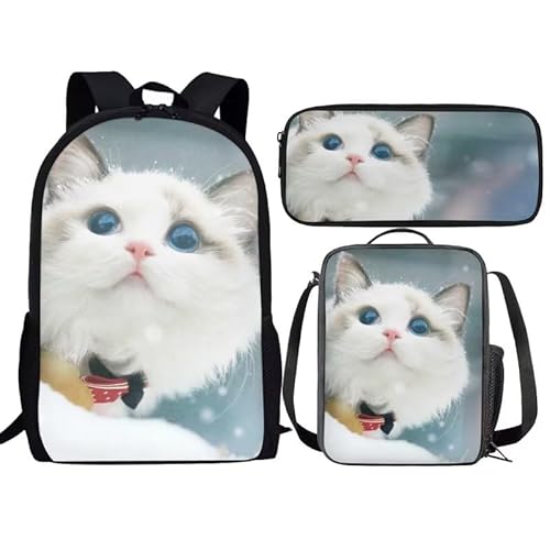 Amzbeauty Fox Rucksack und Lunchbox für Kinder Jungen Mädchen Rucksack für Grundschule 3 in 1 Back to School Sets, katze von Amzbeauty