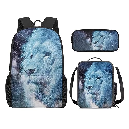 Amzbeauty Fox Rucksack und Lunchbox für Kinder Jungen Mädchen Rucksack für Grundschule 3 in 1 Back to School Sets, löwe von Amzbeauty