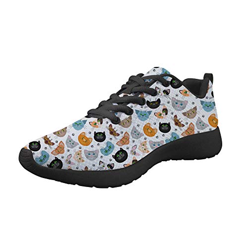 Amzbeauty Frauen absorbierende bequeme rutschfeste Schuhe Casual Walking Outdoor Sport Sneakers Mode Zahnmuster Druck, Weiß - Katze 2 - Größe: 38 EU von Amzbeauty