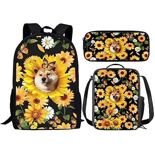 Amzbeauty Galaxy Cat Rucksack und Lunchtasche Set für Mädchen, 3-teiliges Katzen-Büchertaschenset, Grundschule, Corgi von Amzbeauty