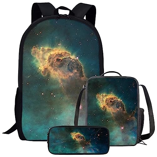 Amzbeauty Galaxy Cat Rucksack und Lunchtasche Set für Mädchen, 3-teiliges Katzen-Büchertaschenset, Grundschule, Galaxy von Amzbeauty