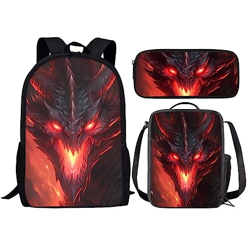 Amzbeauty Galaxy Cat Rucksack und Lunchtasche Set für Mädchen, 3-teiliges Katzen-Büchertaschenset, Grundschule, drache von Amzbeauty