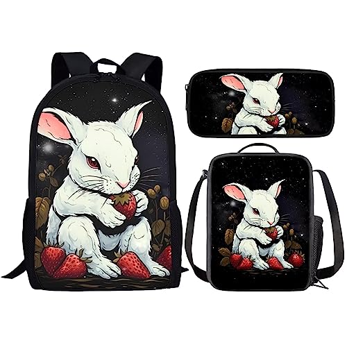 Amzbeauty Galaxy Cat Rucksack und Lunchtasche Set für Mädchen, 3-teiliges Katzen-Büchertaschenset, Grundschule, hase von Amzbeauty