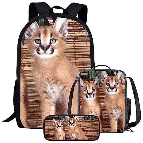 Amzbeauty Galaxy Cat Rucksack und Lunchtasche Set für Mädchen, 3-teiliges Katzen-Büchertaschenset, Grundschule, katze von Amzbeauty