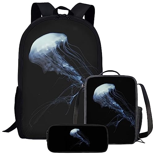 Amzbeauty Galaxy Cat Rucksack und Lunchtasche Set für Mädchen, 3-teiliges Katzen-Büchertaschenset, Grundschule, quallendesign von Amzbeauty