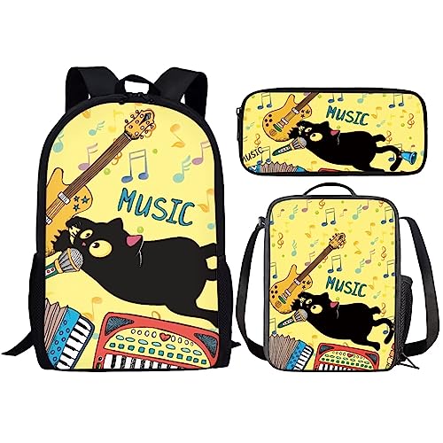 Amzbeauty Galaxy Cat Rucksack und Lunchtasche Set für Mädchen, 3-teiliges Katzen-Büchertaschenset, Grundschule, schwarze katze von Amzbeauty