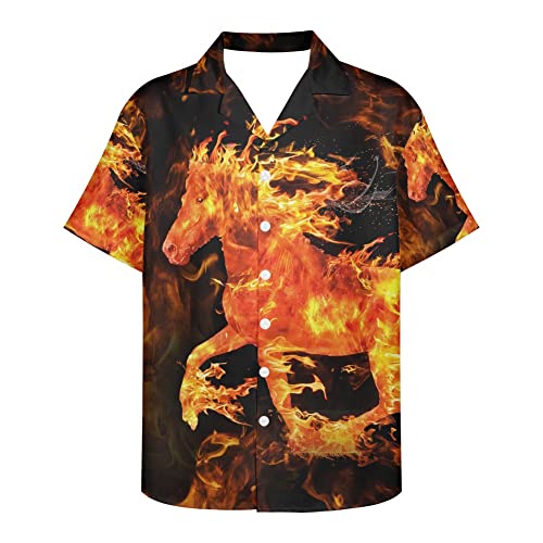 Amzbeauty Hawaii-Hemden für Herren, kurzärmelig, normale Passform, Blumenmuster, Größe 2XS-5XL, Flamme Pferd, M von Amzbeauty