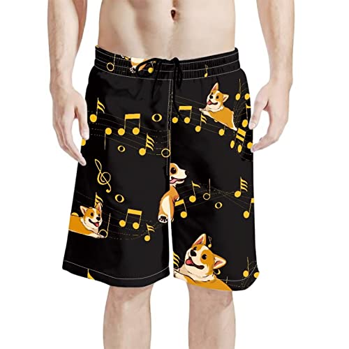 Amzbeauty Hawaiia Hibiskus Badehose Herren Floral Bademode Sport Shorts Gestreifte Patchwork Badehose mit Taschen, Corgi, 4X-Large von Amzbeauty