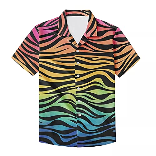 Amzbeauty Hemden für Herren und Erwachsene, modische coole Ärmel, Button-Down, für Geburtstag, Party, Strand, lässig, Sommer, kurzärmelig, 3D-Blumenmuster, hawaiianischer Stil, Tigermuster, 3XL von Amzbeauty