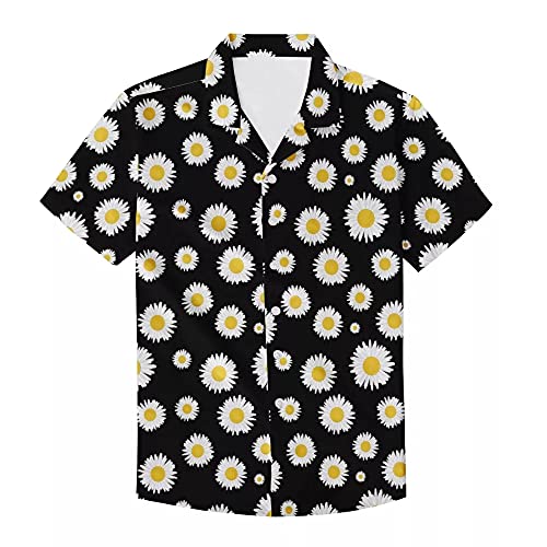 Amzbeauty Hemden für Herren und Erwachsene, modische coole Ärmel, Button-Down, für Geburtstag, Party, Strand, lässig, Sommer, kurzärmelig, 3D-Blumenmuster, hawaiianischer Stil, gänseblümchen, M von Amzbeauty