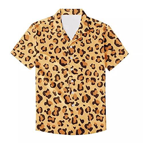 Amzbeauty Hemden für Herren und Erwachsene, modische coole Ärmel, Button-Down, für Geburtstag, Party, Strand, lässig, Sommer, kurzärmelig, 3D-Blumenmuster, hawaiianischer Stil, leopardenmuster, 3XL von Amzbeauty