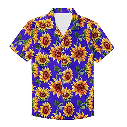 Amzbeauty Herren Hemden Kurzarm - Lässige Knopfleiste Bluse Strand Party Sommer Hawaii-Shirts Tops Relaxed Fit Mode Vintage Sonnenblume, Modische Sonnenblume, 3XL von Amzbeauty