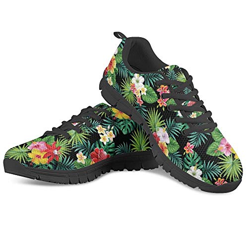 Amzbeauty Herren Jungen Sport GMY Schuhe Turnschuhe Walking Athletic Running Leichte Sneaker, Grün - Hibiskus Hawaii Blume Tropical 1 - Größe: 42.5 EU von Amzbeauty