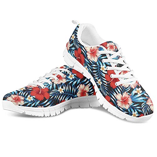 Amzbeauty Herren Jungen Sport GMY Schuhe Turnschuhe Walking Athletic Running Leichte Sneaker, - Hibiskus Hawaii Blume Tropical 3 - Größe: 42 EU von Amzbeauty