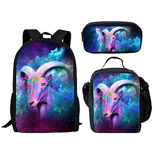 Amzbeauty Katzenrucksack Set für Mädchen Grundschule Mittelschüler 3 in 1 Rucksack und Lunchbox Bleistift Tasche Anzug, Tibetische Antilope von Amzbeauty