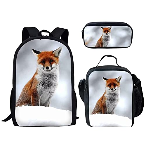 Amzbeauty Katzenrucksack Set für Mädchen Grundschule Mittelschüler 3 in 1 Rucksack und Lunchbox Bleistift Tasche Anzug, fuchs von Amzbeauty