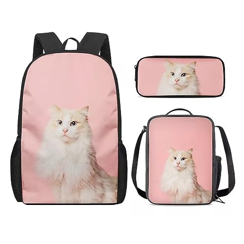 Amzbeauty Katzenrucksack und Lunchtasche für Mädchen, 3-teilig, Geschenk für 5–12 Kinder, Jungen, Cat-10 von Amzbeauty