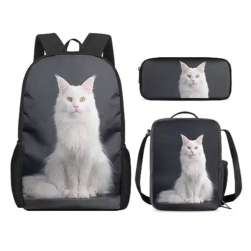 Amzbeauty Katzenrucksack und Lunchtasche für Mädchen, 3-teilig, Geschenk für 5–12 Kinder, Jungen, Cat-7 von Amzbeauty