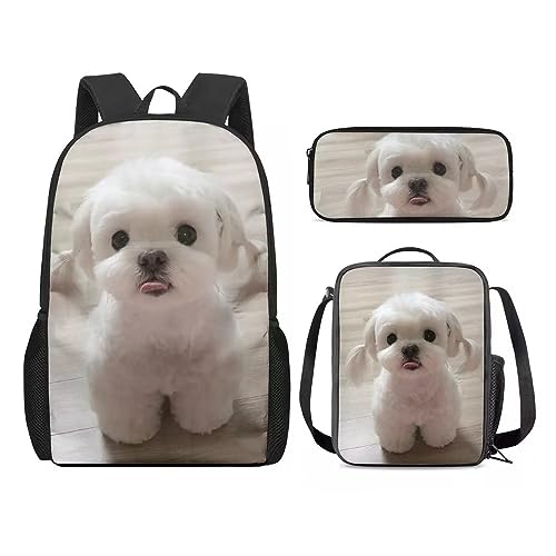 Amzbeauty Katzenrucksack und Lunchtasche für Mädchen, 3-teilig, Geschenk für 5–12 Kinder, Jungen, Hund -1 von Amzbeauty