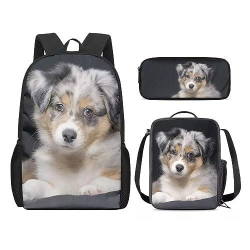 Amzbeauty Katzenrucksack und Lunchtasche für Mädchen, 3-teilig, Geschenk für 5–12 Kinder, Jungen, Hund-6 von Amzbeauty