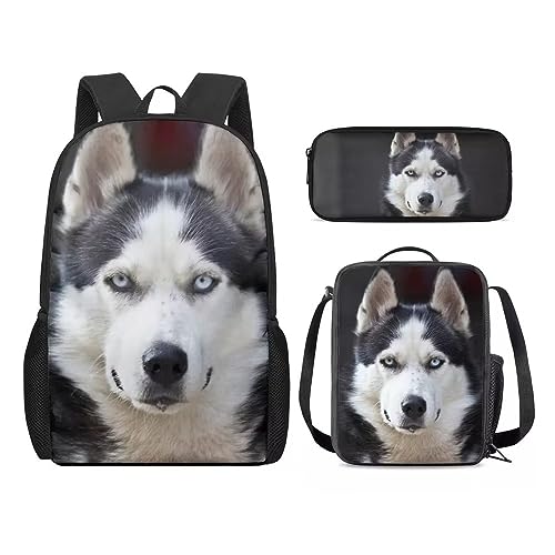 Amzbeauty Katzenrucksack und Lunchtasche für Mädchen, 3-teilig, Geschenk für 5–12 Kinder, Jungen, Husky Dog-2 (Husky Dog von Amzbeauty