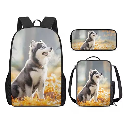 Amzbeauty Katzenrucksack und Lunchtasche für Mädchen, 3-teilig, Geschenk für 5–12 Kinder, Jungen, Husky Dog-8 (Husky Dog von Amzbeauty